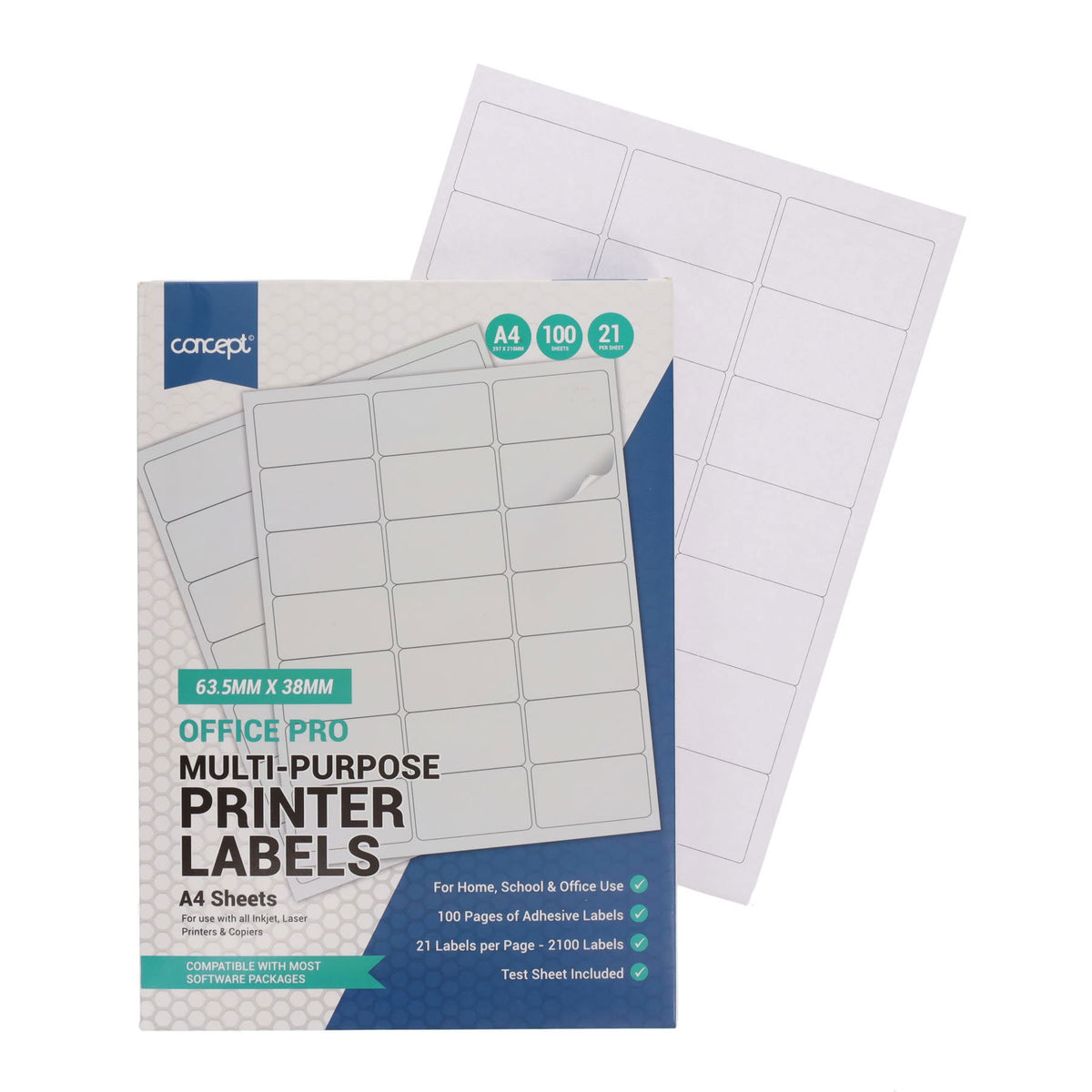 Concept A4 Multi-Purpose Printer Labels 100 Sheets - 21 Label ...